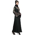 A-line party wear abaya with Resham embroidery work- Green